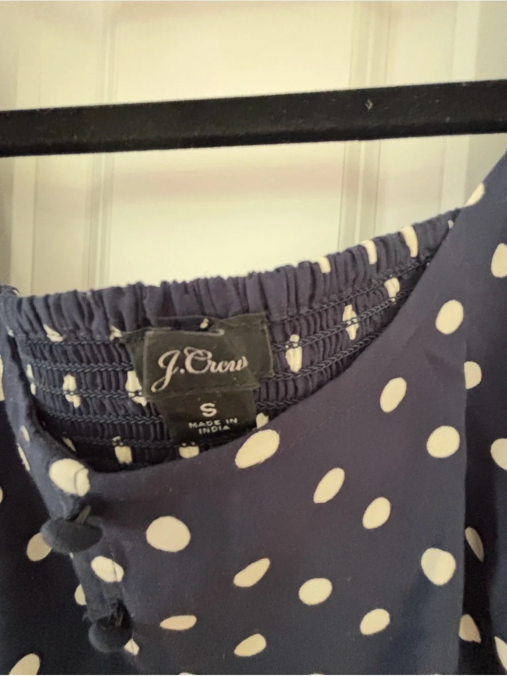 J. Crew Navy Polka Dot Puff Sleeve Blouse